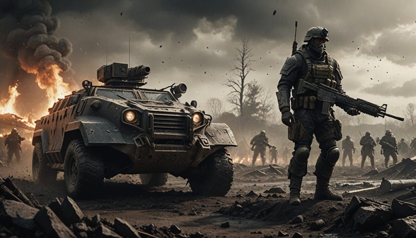 Gritty Realism Soldier on a Grim Battlefield