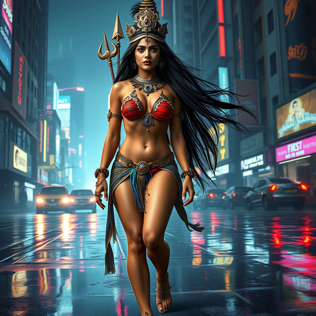 Cyberpunk India: Woman and Shiva in Tears