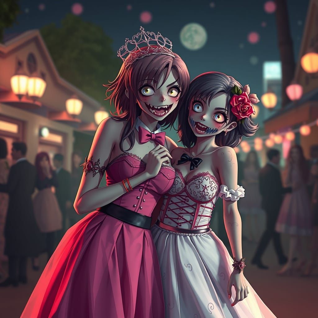 Cute Zombie Prom Night in 3D Anime Style