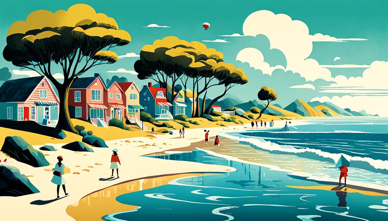 A Serene Sunny Day in a Whimsical Park Landscape
