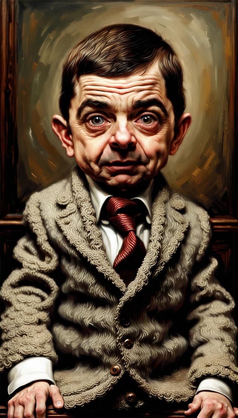 Hyperrealistic Baby Mister Bean Portrait in Mixed-Media