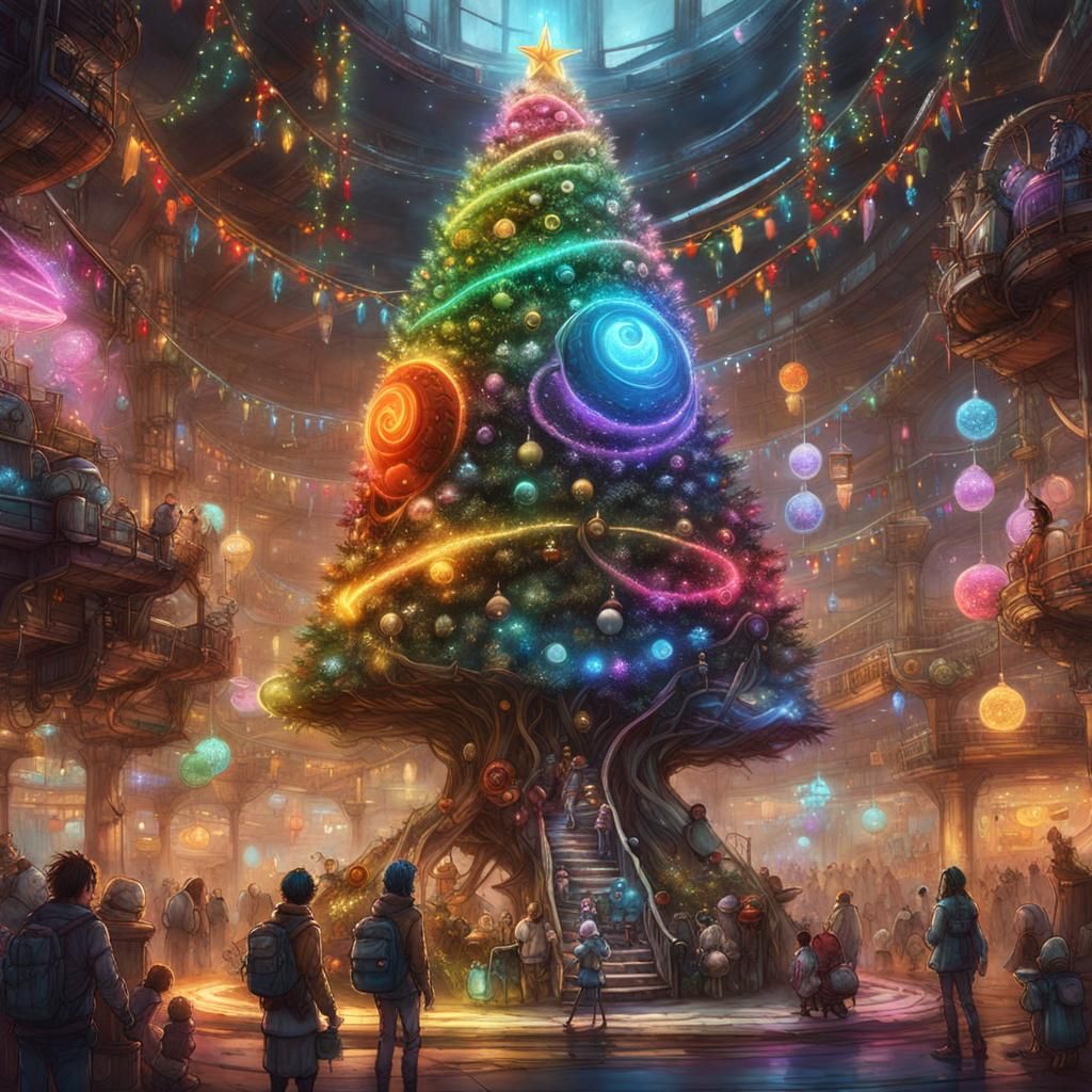 Rainbow Monster in Cyberpunk Spaceport Fantasy