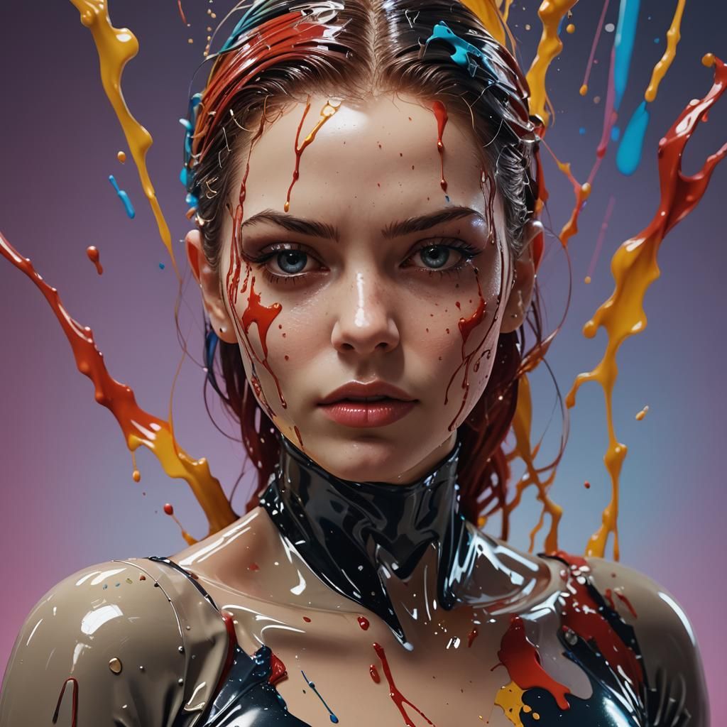 Hyperrealistic Latex Female Portrait in Splash Art Style