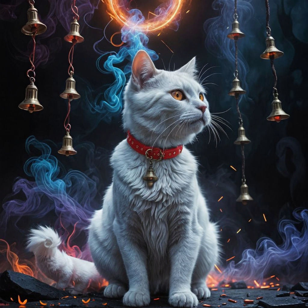 Mystical White Cat in Ethereal Neon Haze