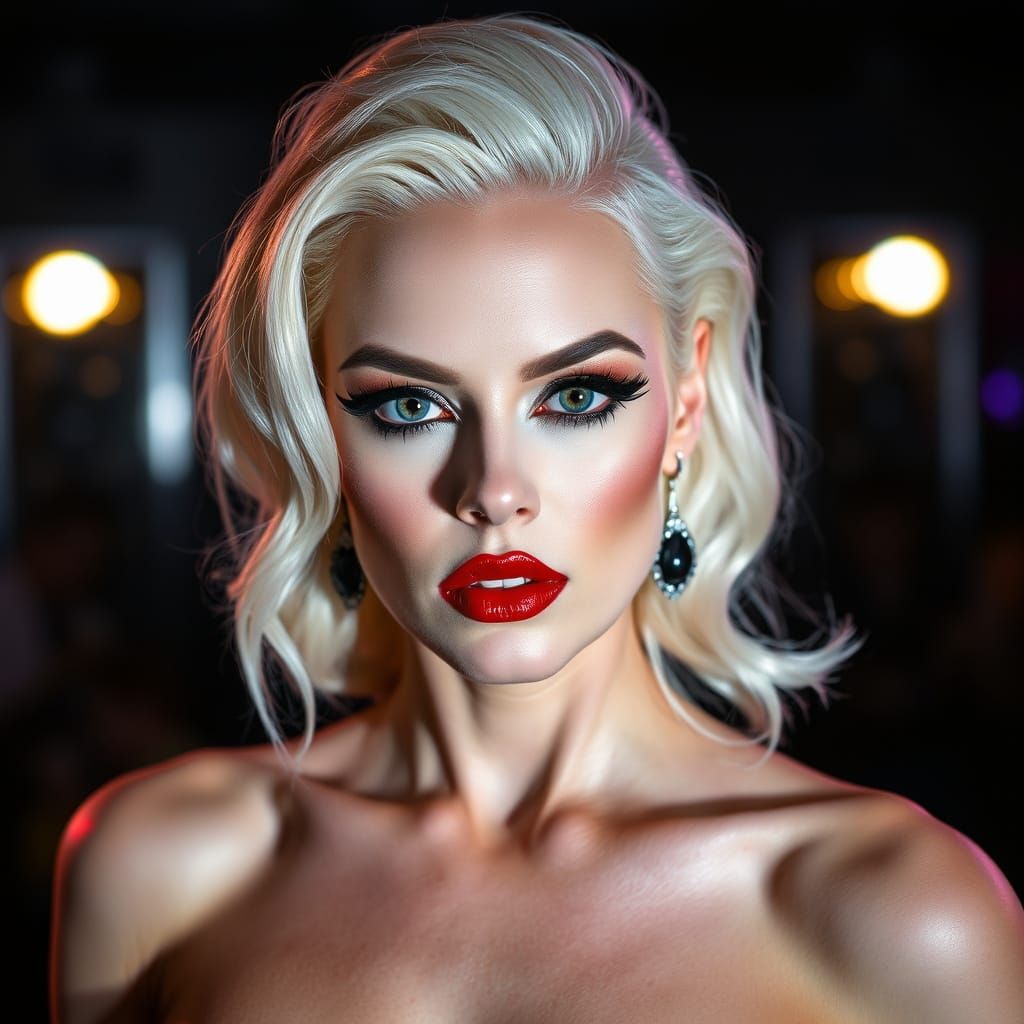 Glamorous Androgynous Woman with Dramatic Stage Makeup