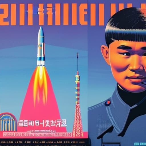 North Korean Propaganda Rocket Launch in Synthwave Style