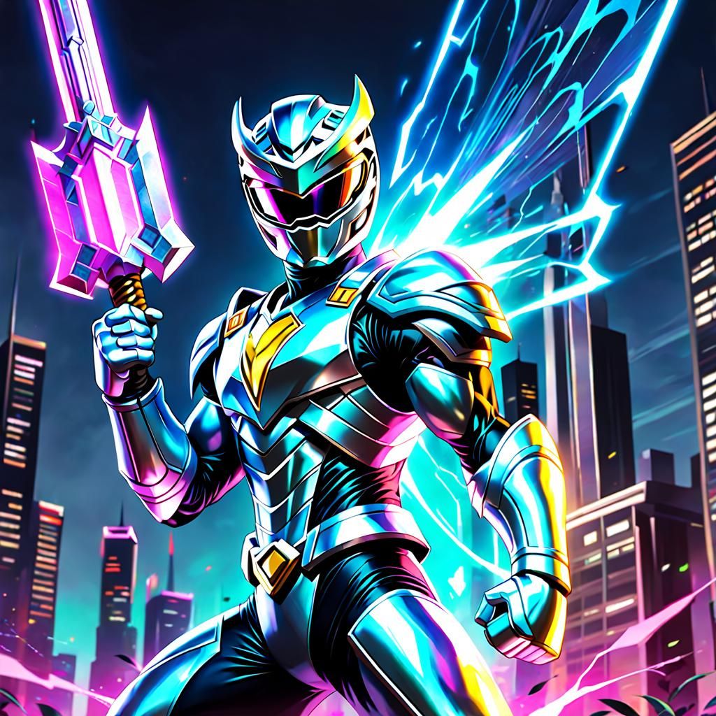 Silver Power Ranger with High-Tech War Hammer