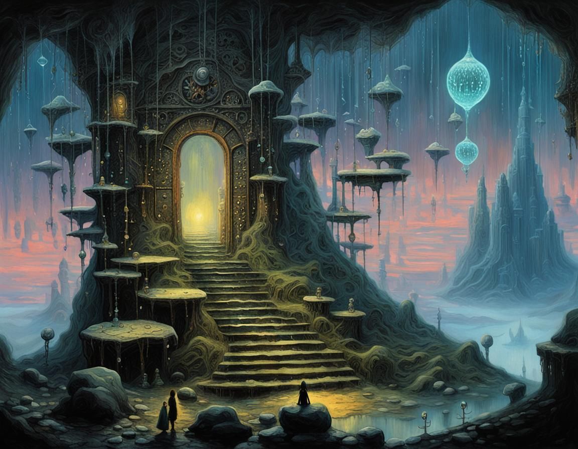 Mystical Forest with Mechanical Plants in Dark Fantasy Art