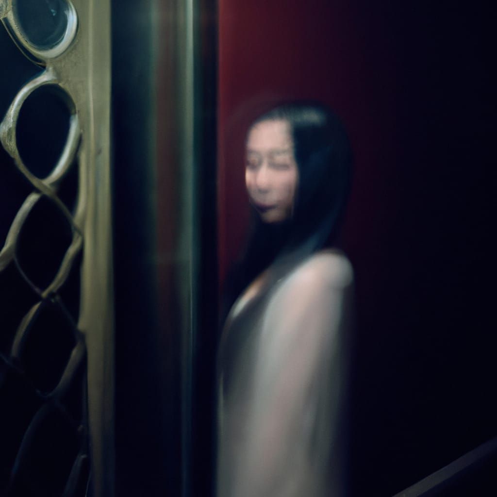 Ethereal Woman Emerges from Mirror in Haunted Manor Setting