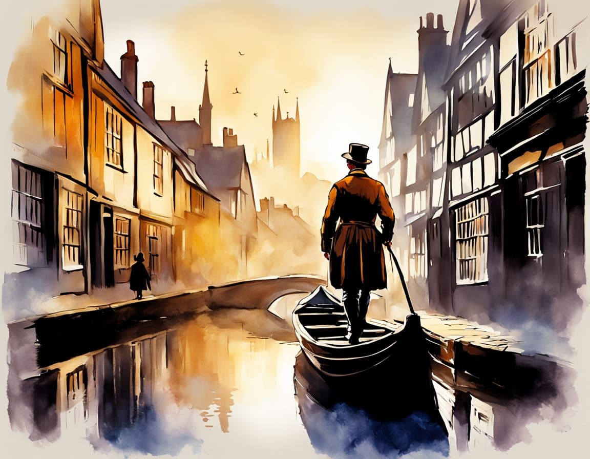 Canterbury Punting Scene as Watercolour Painting