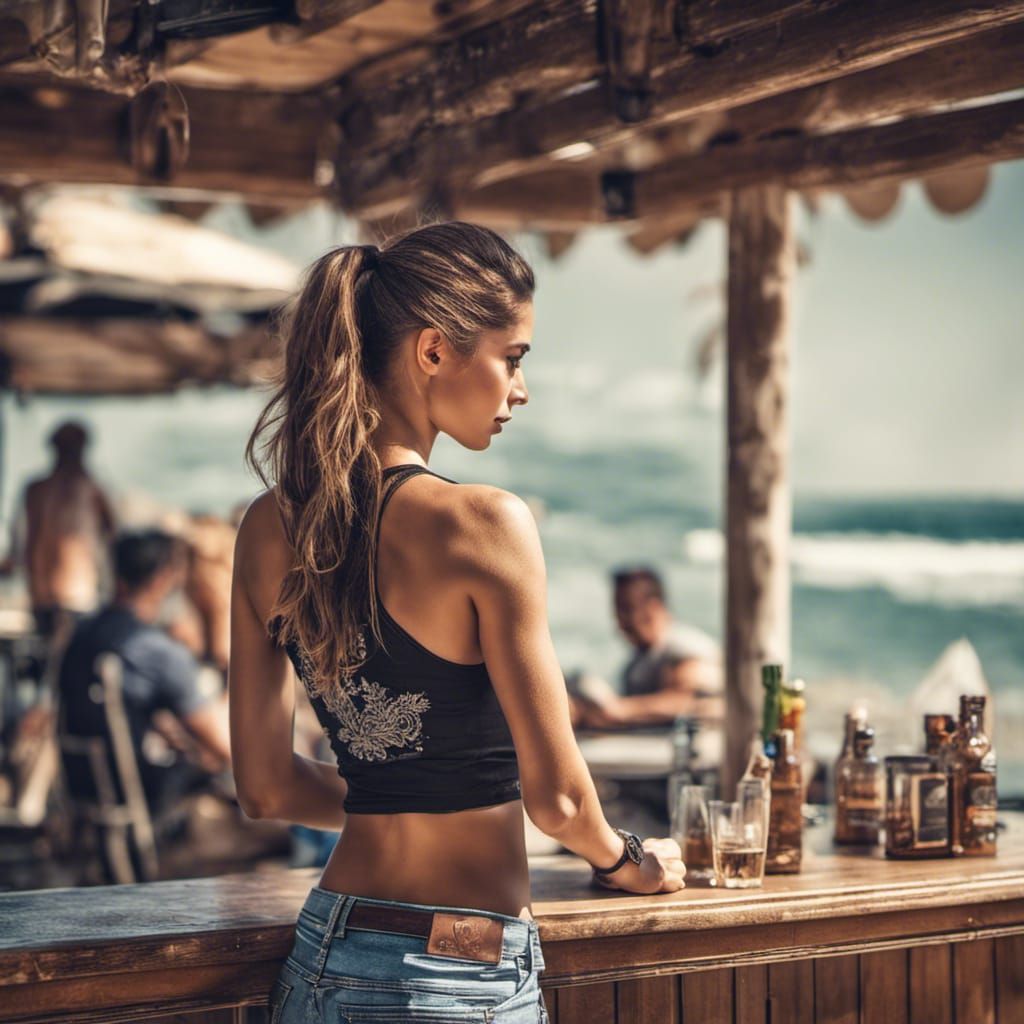 Beach Bar Service: A Hyperrealistic Summer Scene