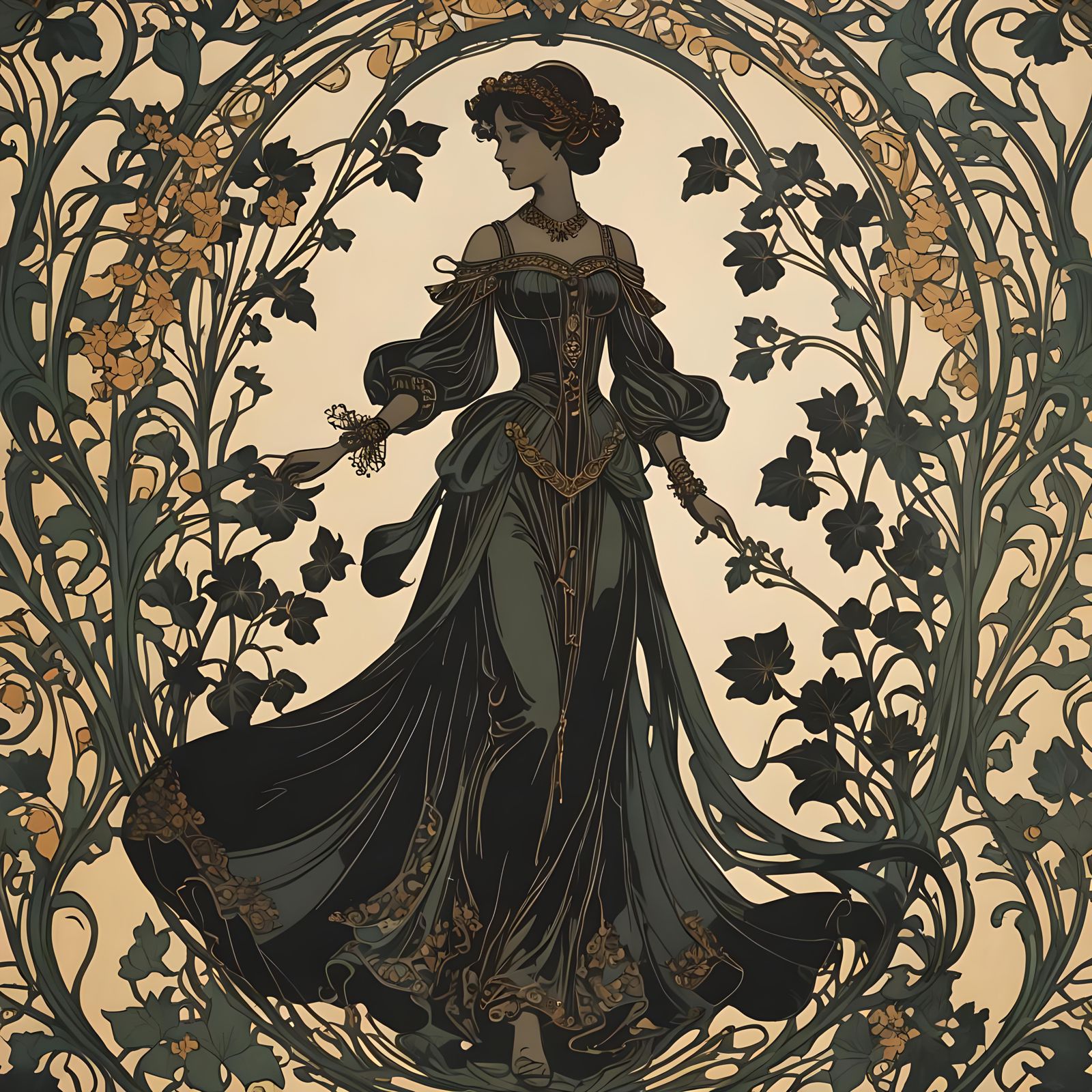 Art Nouveau Silhouette of a Young Woman