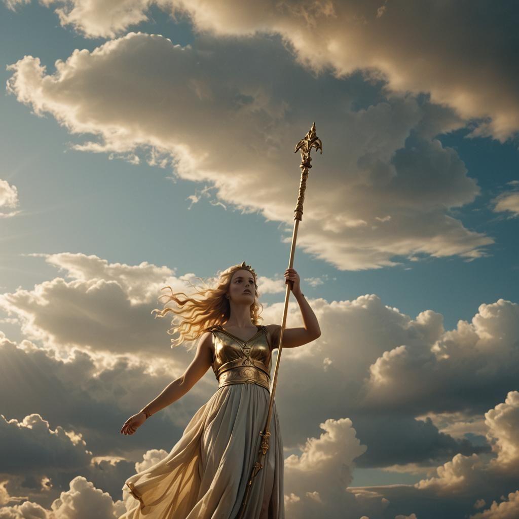 Greek Goddess of Hope with Golden Staff
