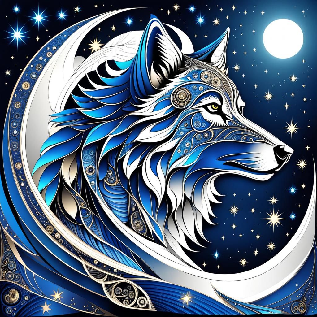 Steampunk Wolf Howling at Moonlit Sky