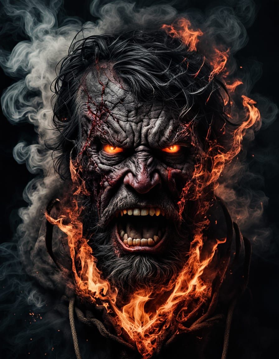 Tormented Figure in Flames, Hellish Background