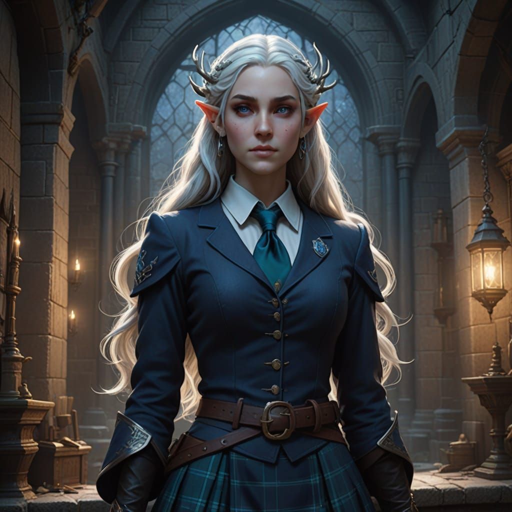 Surreal Fantasy Goddess in Dark Blue Ravenclaw Uniform