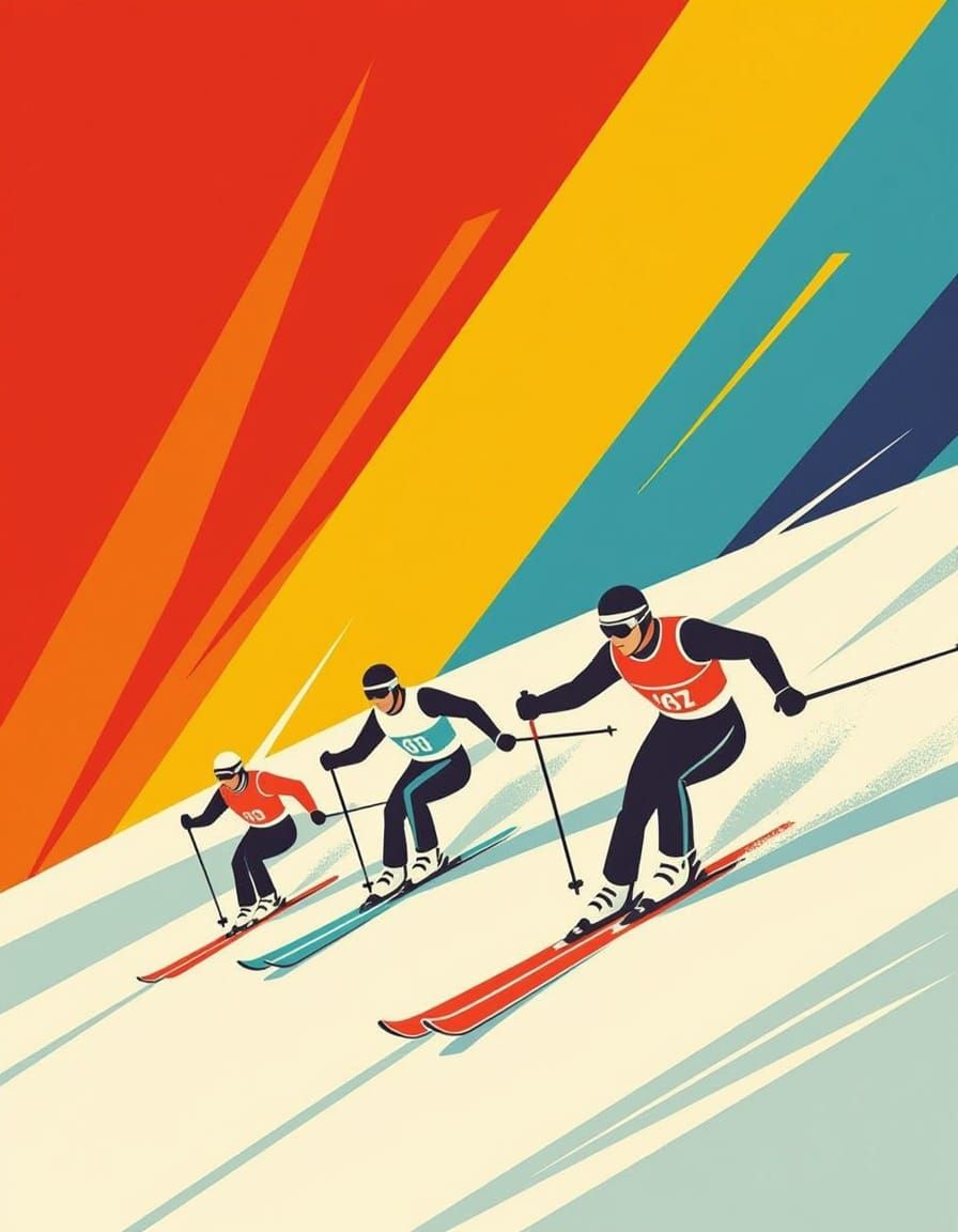 Soviet Propaganda Ski Race Poster in Minimalist Style