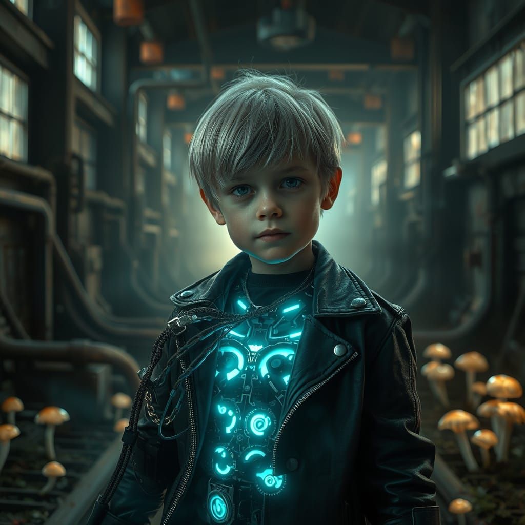Silver-Haired Cyborg Boy in Murraypunk Style