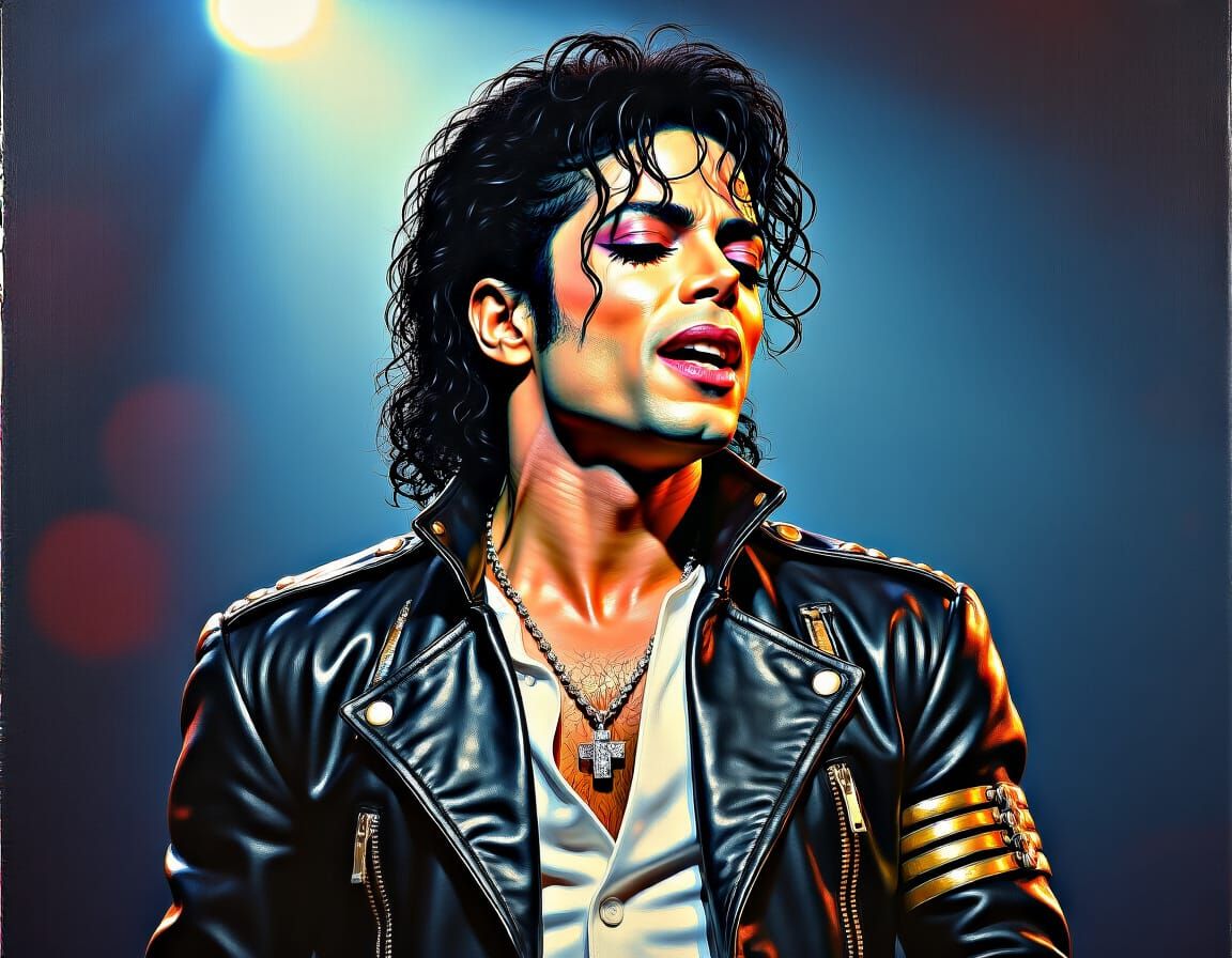 1980s Pop Star Singing on Stage in Impasto Oil Style