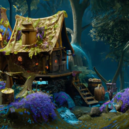 Fantasy Cottage in Forest: Detailed Matte Painting