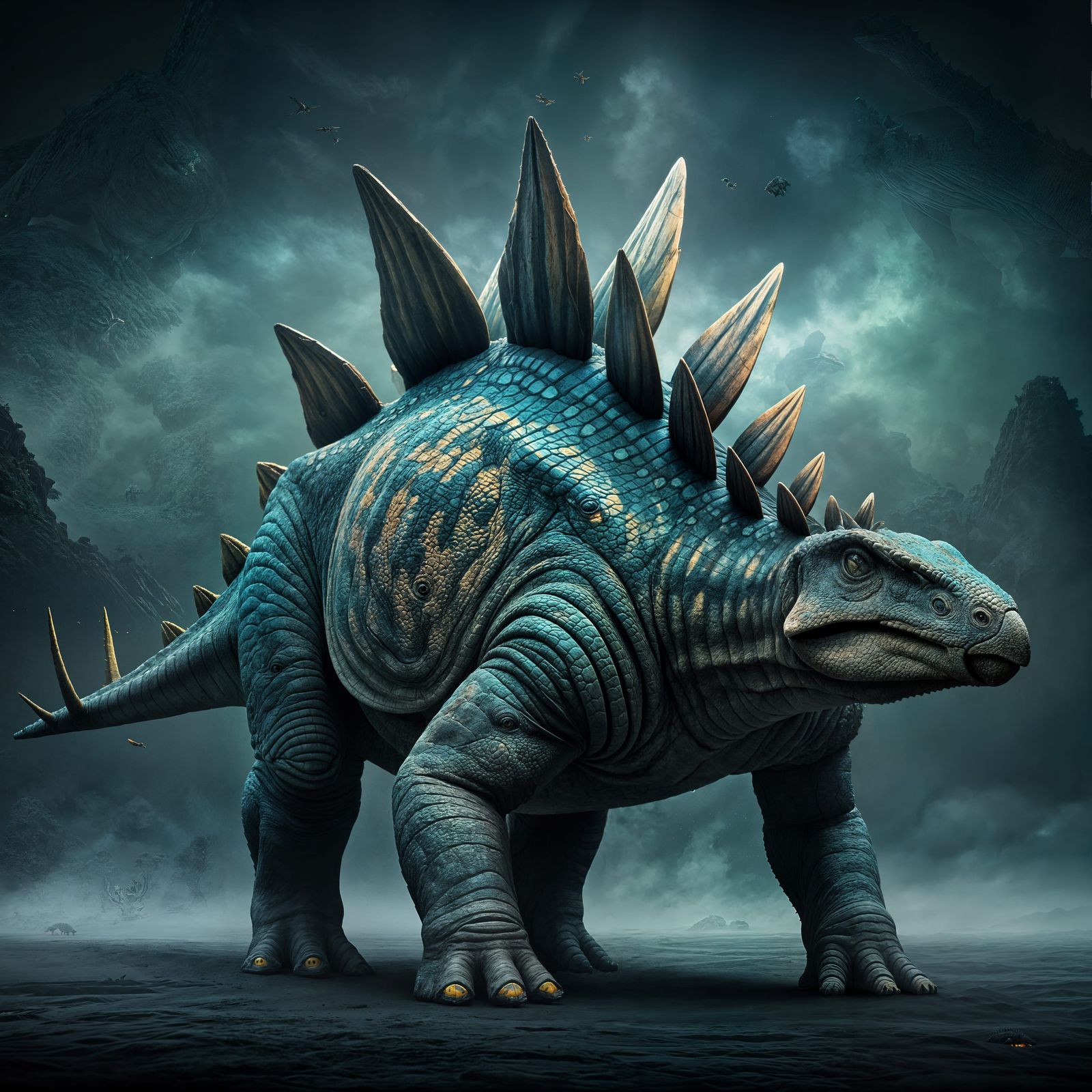 Ethereal 4D Stegosaurus in Primeval Landscape