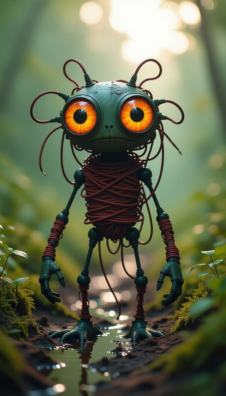 Electrical Creature Sinking into Lush Landscape