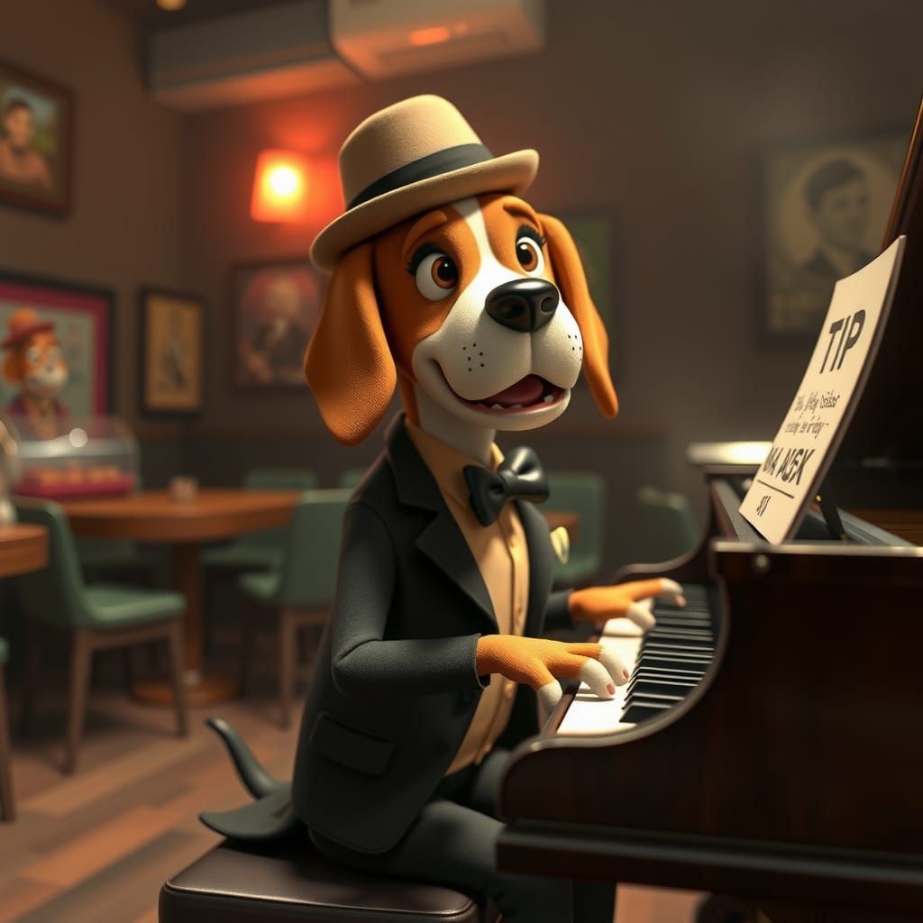 Claymation Beagle Jazz Musician in Smokey Club