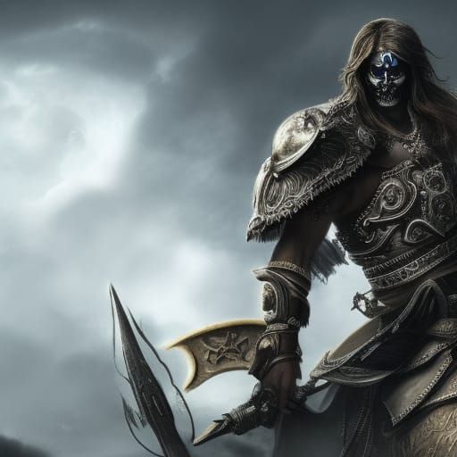 Warrior with Skull Helmet: Epic Digital Matte Painting