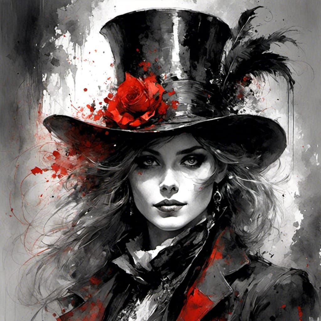 Surreal Top Hat Woman with Split Color Palette