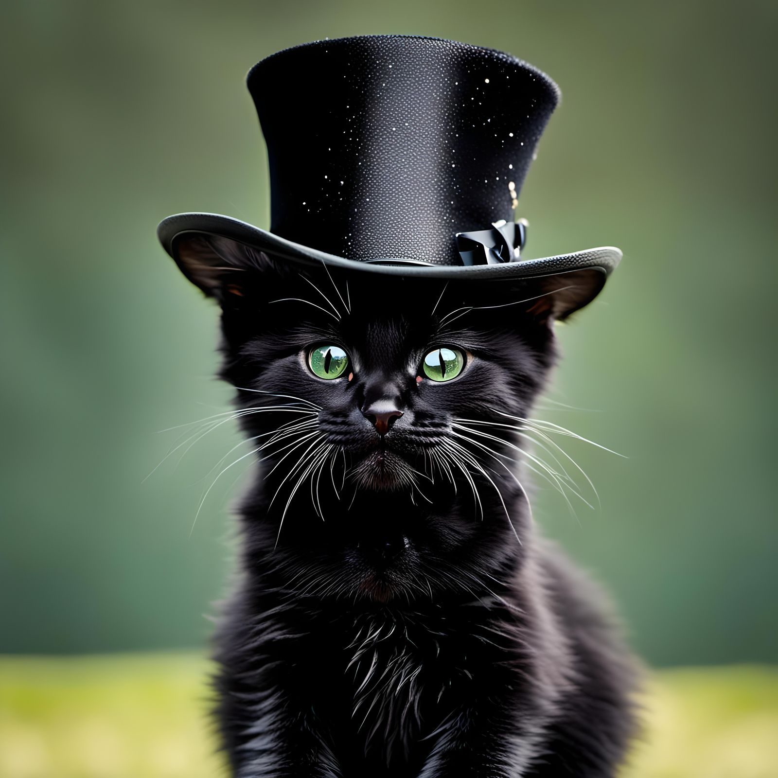 Cute Black Kitten in Top Hat Winking