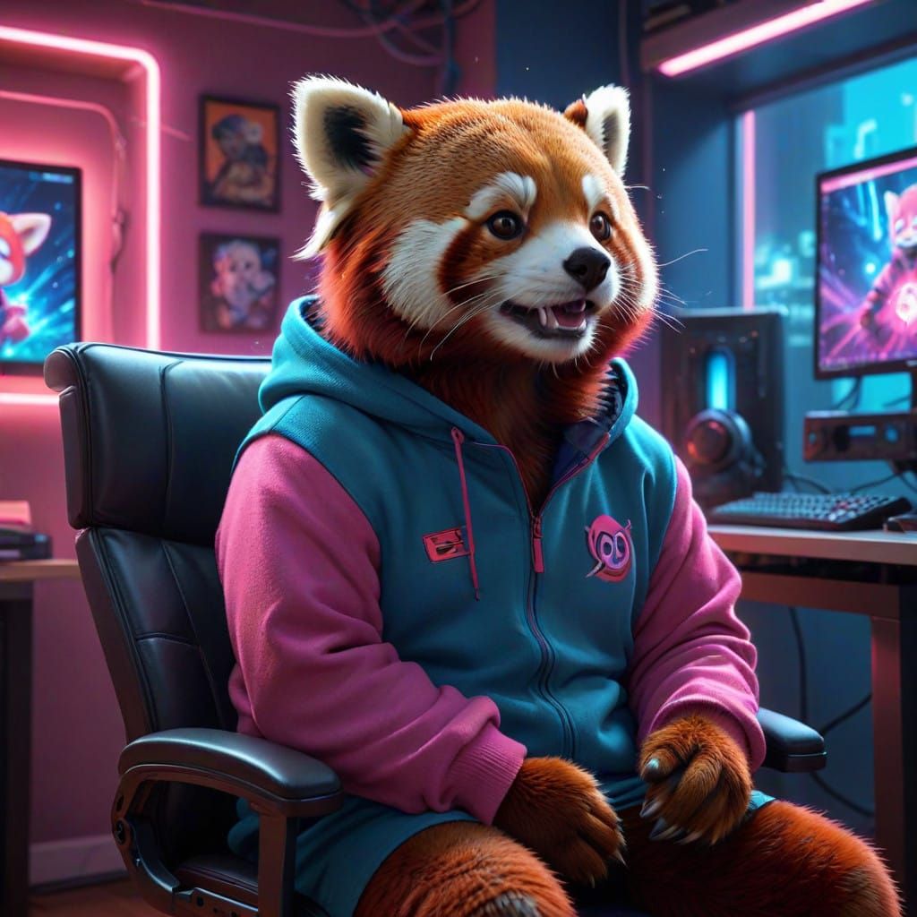 Charming Red Panda Gamer