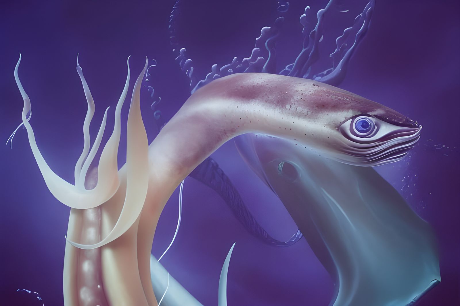 Giant Squid in Deep Ocean: Photorealistic 3D Render