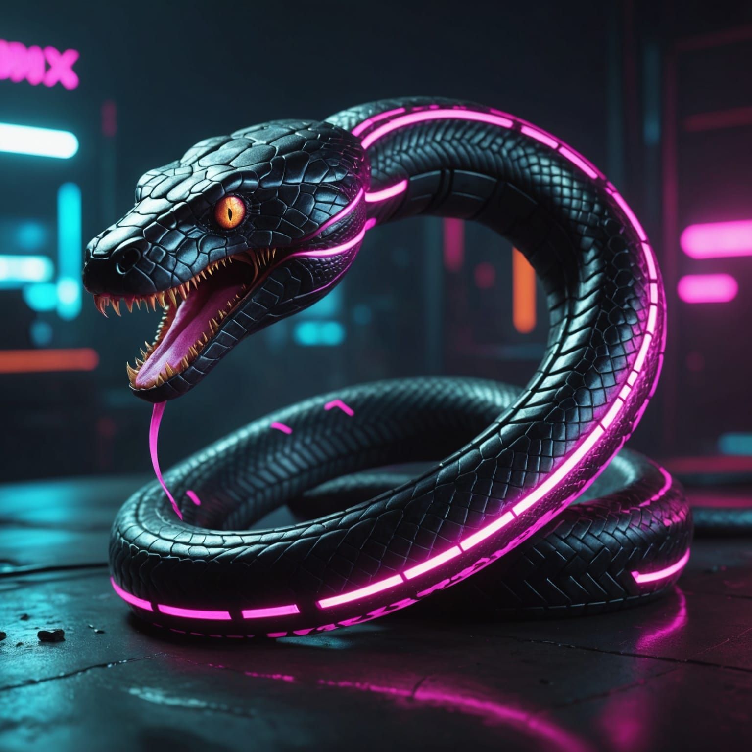 Cyberpunk Snake with Neon Highlights