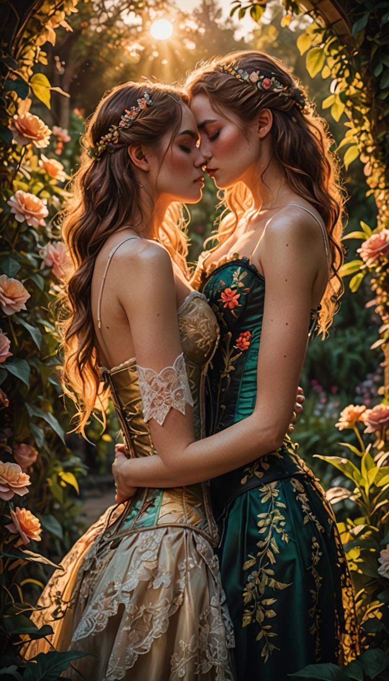Romantic Garden Kiss: A Photorealistic Masterpiece