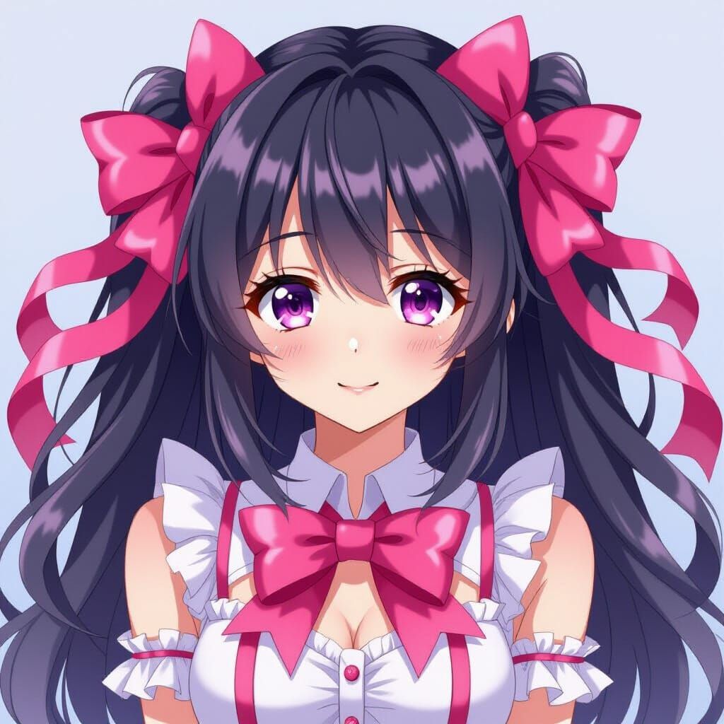 Anime Girl in Pink Bows and Ribbons