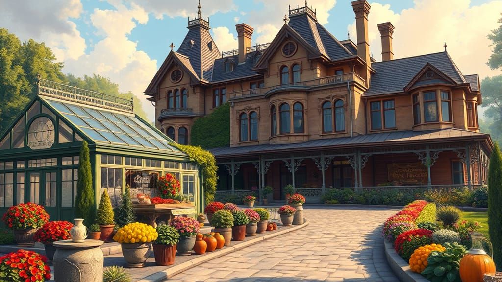 Elegant Victorian Estate with Coffee Shop and Greenhouse