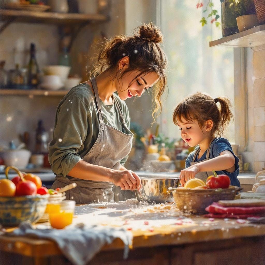 Children Observed in Gouache Style Impressionist Masterpiece