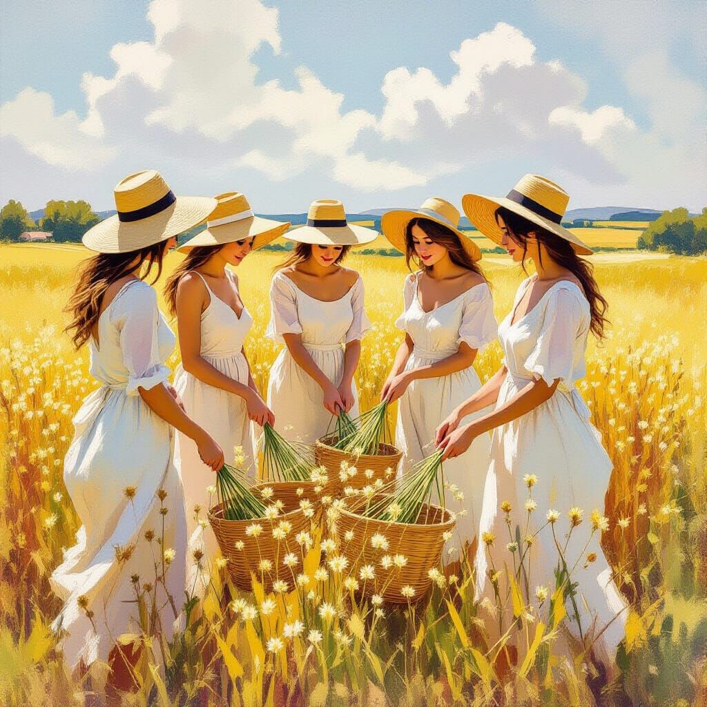 Flax Harvest in Ireland: An Impressionist Vision