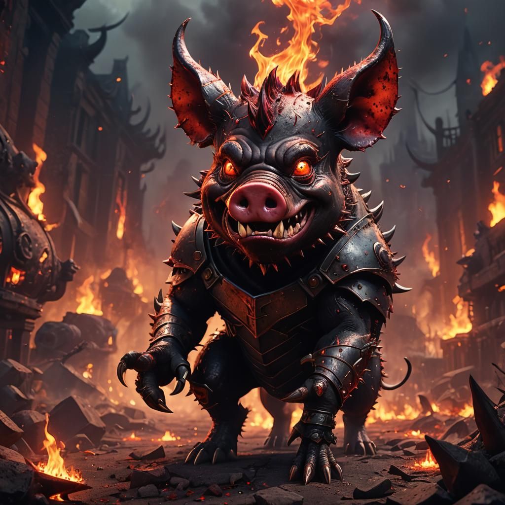 Demon Pig in Hellish Landscape: Pixar-inspired 3D Art