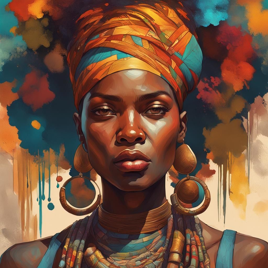 Black Woman Dancing in African Forest Painting