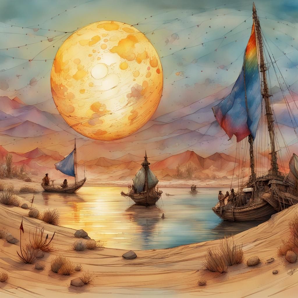 Pride Flags Adorn Desert Sailboat in Oasis