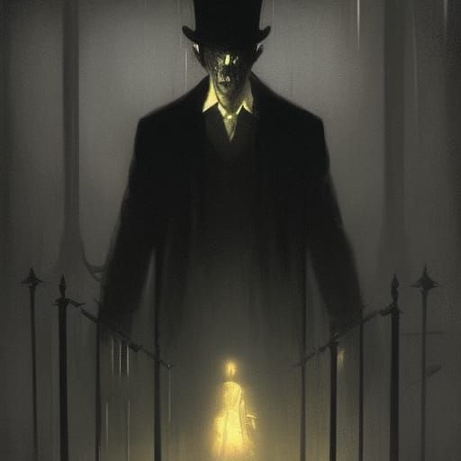 Mysterious Man in Rainy City: Gothic Horror Portrait