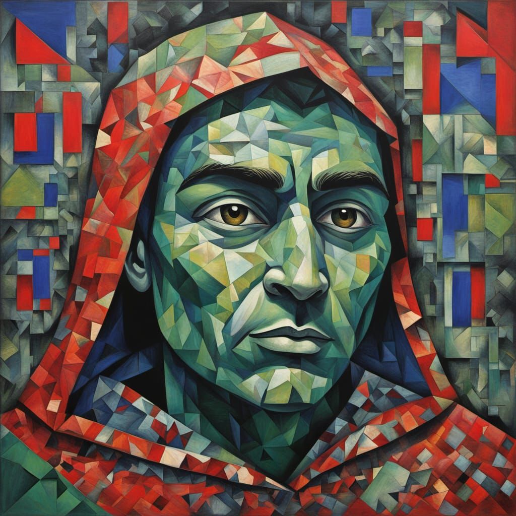 Surreal Abstract Cubism Painting of Feta Golden Bell