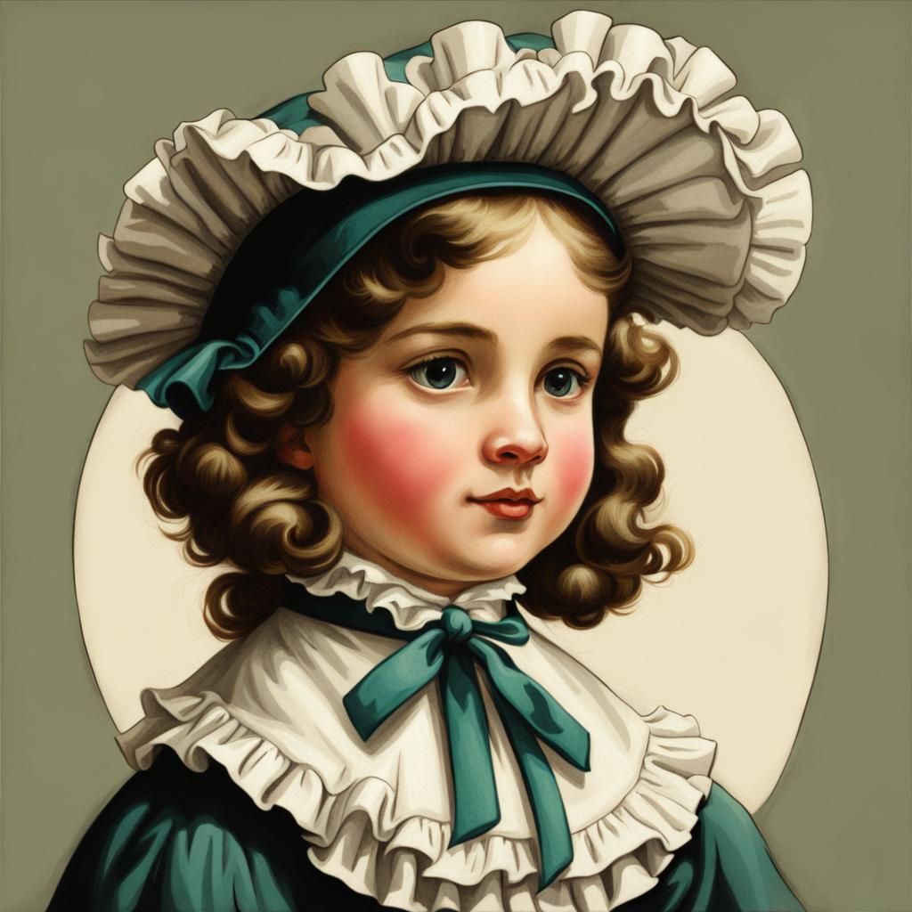 Prairy girl with ruffled  bonnet