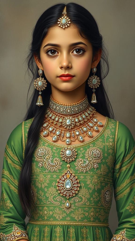 Majestic Young Girl in Traditional Indian Eid Dress with Kun...