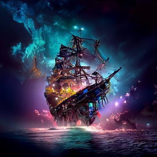 Pirate Ship on Mystical Sea: Digital Art