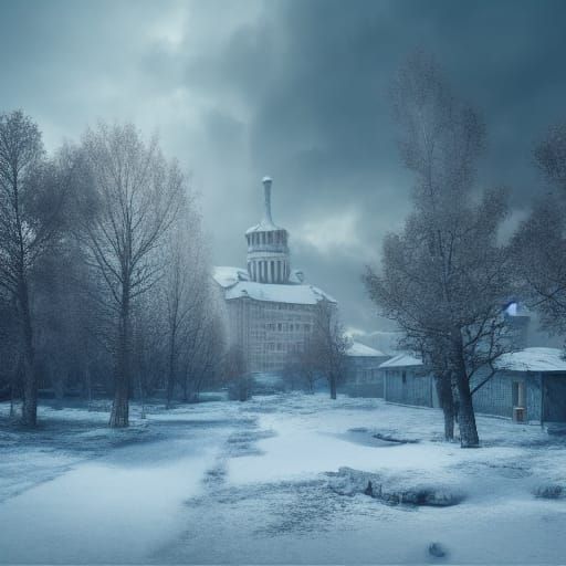 Abandoned Soviet Town in Winter: Digital Matte Painting