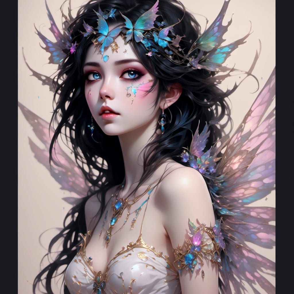 Electric Fairy Portrait with Luminescent Wings