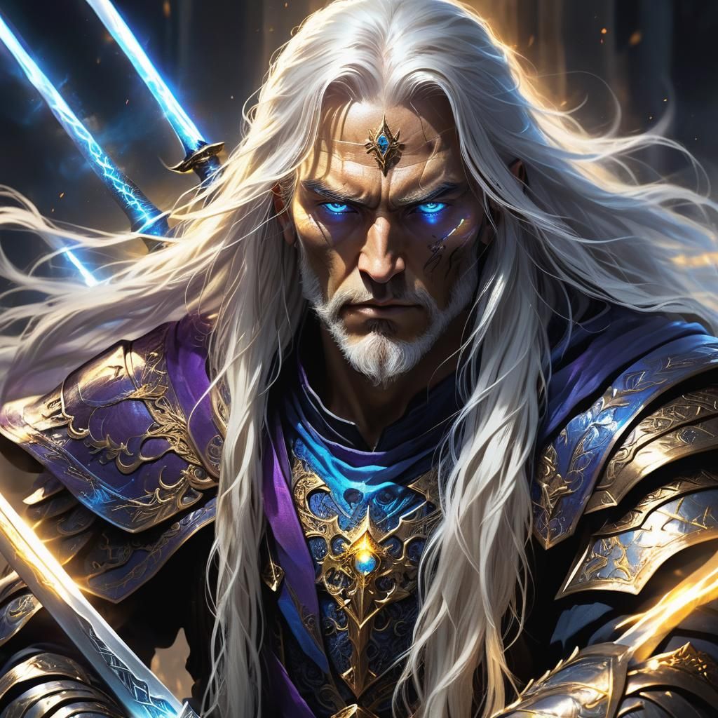 Fantasy Warrior with Glowing Sword in Dark Fantasy Style