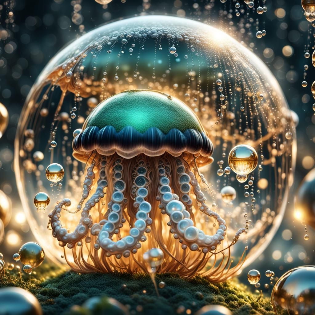 Macro Jellyfish in Wheat Field with Champagne Bubbles